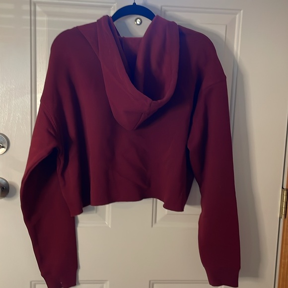 NWOT Wild Fable cotton/polyester maroon hooded cropped soft sweatshirt, Size L - Picture 5 of 6